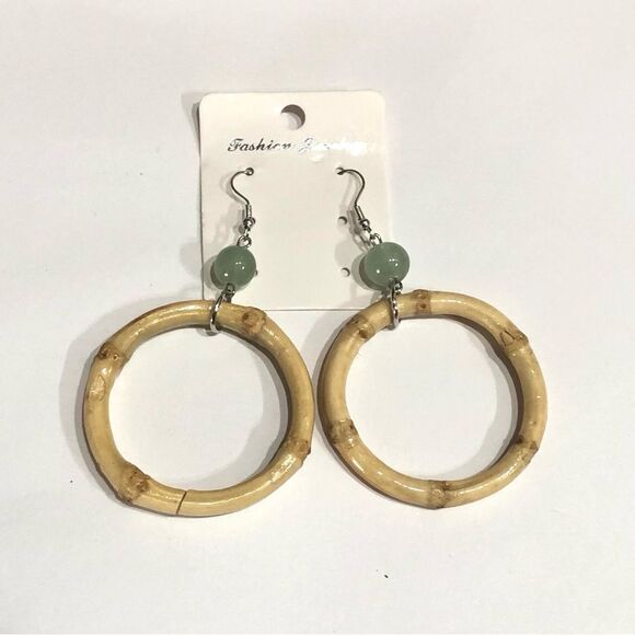 Asian Inspired Beaded Bamboo Hoop Earrings - 217 - Picture 7 of 8